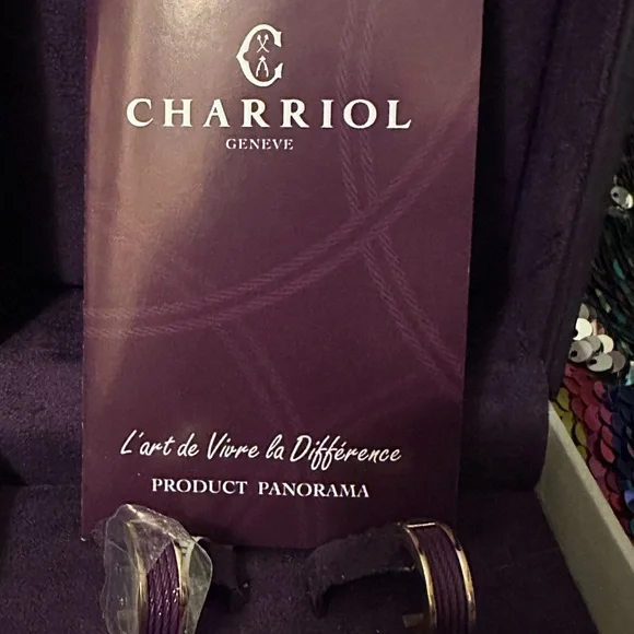 Charriol luxurious purple cable and gold stainless steel huggie earrings